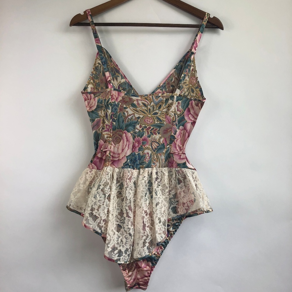Vintage Floral Lace Bodysuit Teddy Lingerie Medium - Picture 6 of 8